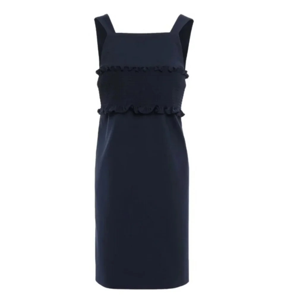 Anthropologie Tibi Ruffle Trimmed Cady Mini Dress Ruched Corset Pinafore Pockets - Picture 2 of 13